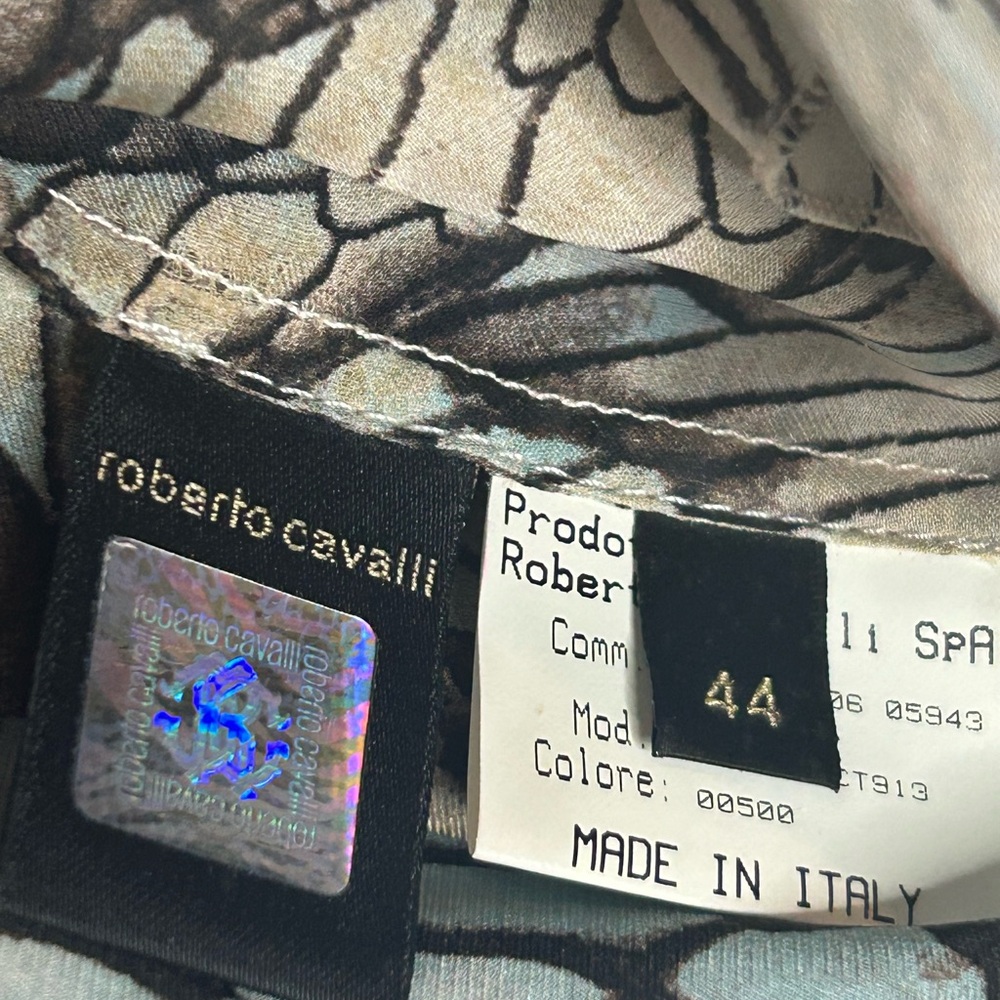 Roberto Cavalli Beige and Black Feather-Print Peasant Blouse - Picture 8 of 11